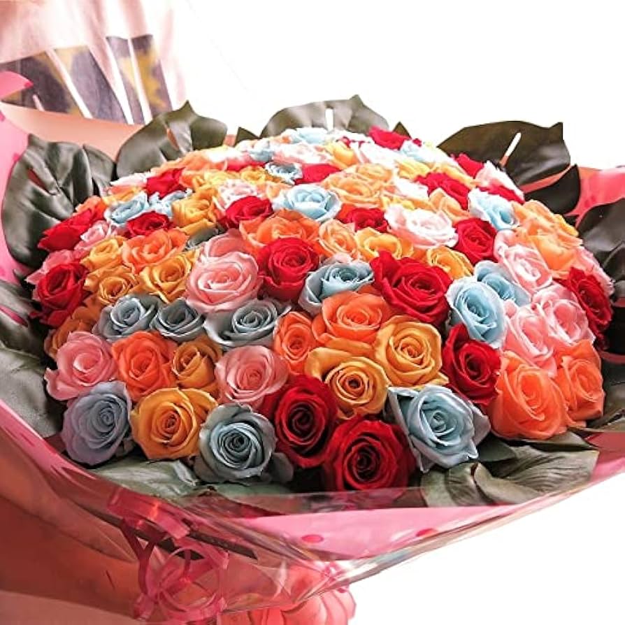 Amazon｜プリザーブドフラワー 花束 バラ カラフルミックス 100